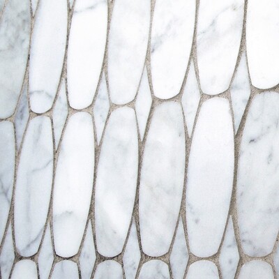 Oval Scale White Carrara Polished Marble Waterjet Decos 11×12 (XSC02001)