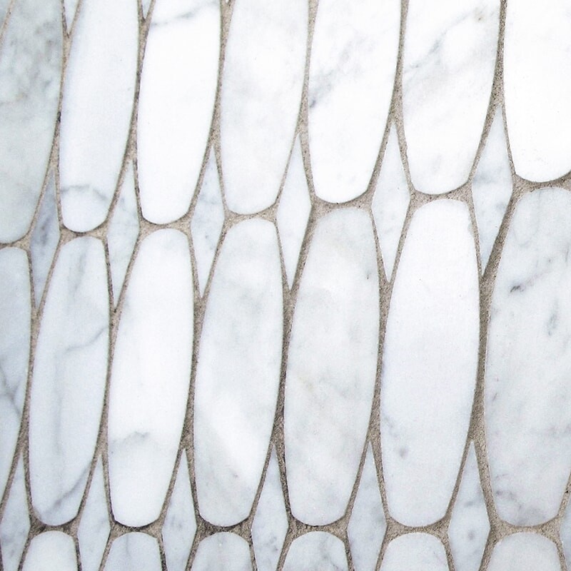 Oval Scale White Carrara Polished Marble Waterjet Decos 11×12 (XSC02001)