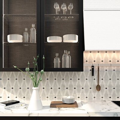 Linon White Carrara, Avenza, Black Multi Finish Marble Waterjet Decos 8 1/4×12 11/32 (XTA02012)