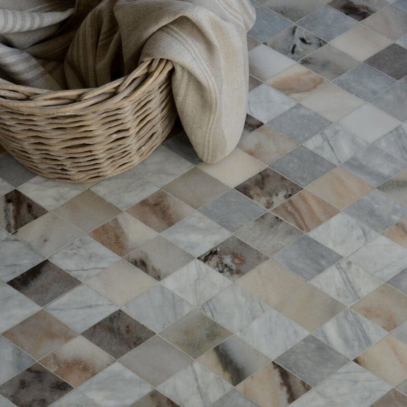 Almas Afyon Grey, Avenza Dark, Palisandra Multi Finish Marble Waterjet Decos 9 5/16×10 1/2 (YNR10018)