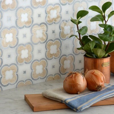 Damascus Afyon Grey, Afyon White, Diana Royal, Do Multi Finish Marble Waterjet Decos 11×11 (YNR10021)