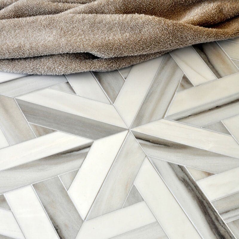 Marmara Dolomite, Skyline Vein Cut Multi Finish Marble Waterjet Decos 9 11/16×9 11/16 (YNR10032)