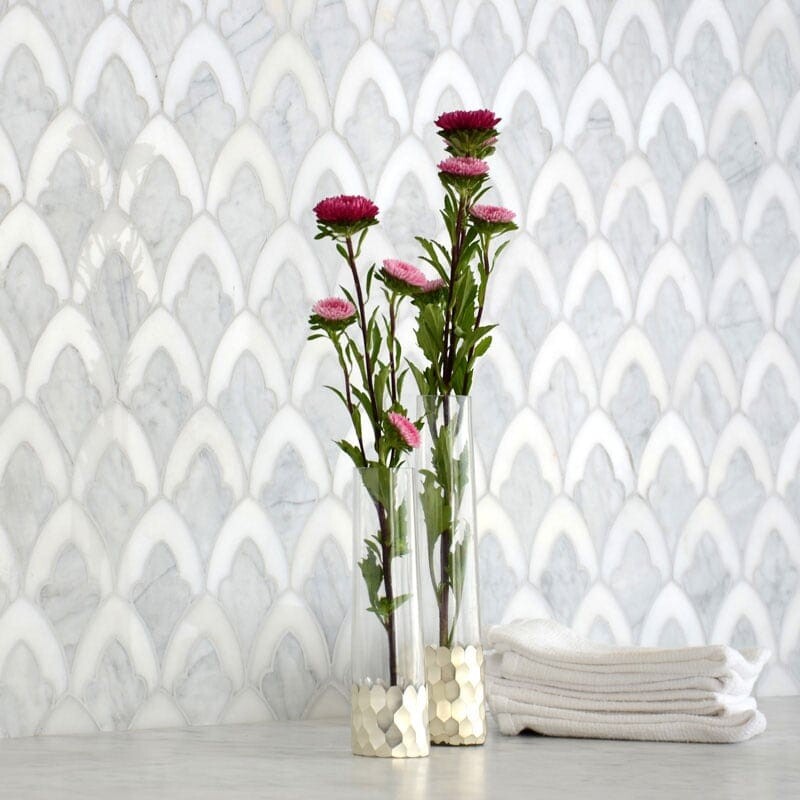 Sophia Afyon White, Avenza Dark Multi Finish Marble Waterjet Decos 8 3/4×13 1/2 (YNR10041)