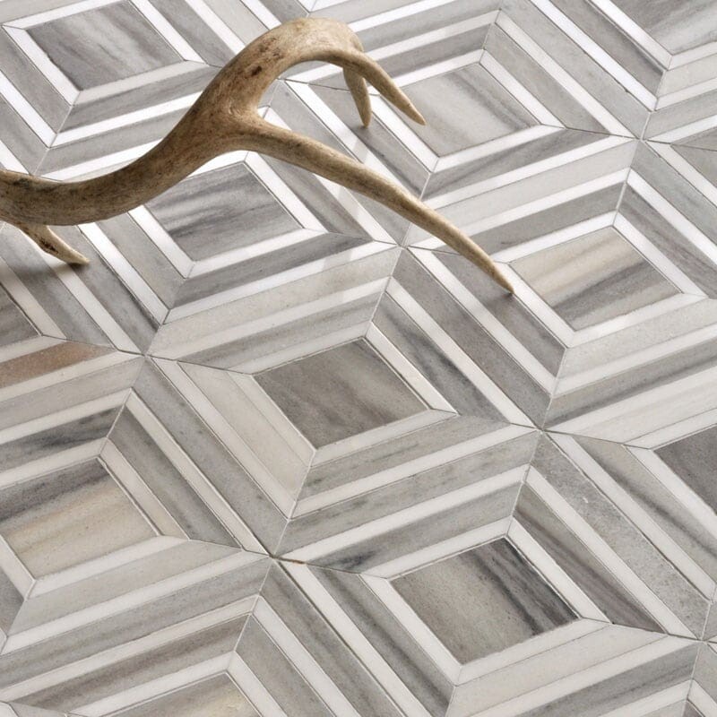 Yildiz Dolomite, Skyline Vein Cut Multi Finish Marble Waterjet Decos 8 13/16×11 (YNR10045)