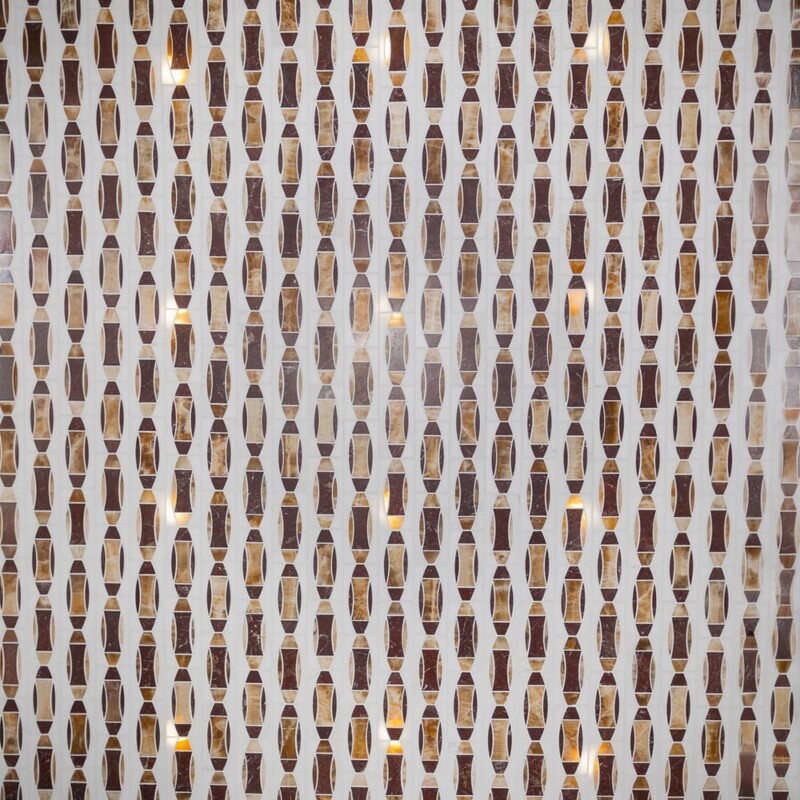Honey Onyx, Snow White, Red Bordeaux Multi Finish Albert Marble Mosaics 11×11 3/8 (YNR10180)