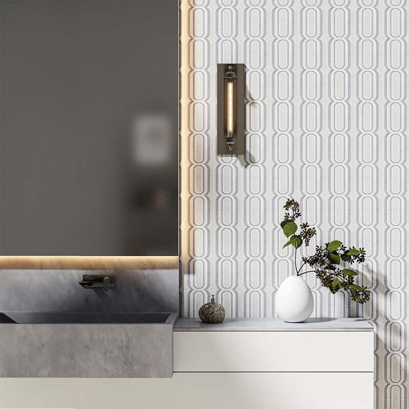 Snow White, Allure Light, Avalon Multi Finish Clovis Marble Mosaic 13 3/8×14 15/16 (YNR10182)