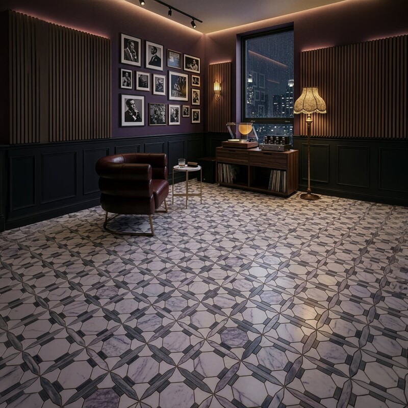 Lilac, Snow White, Bardiglio Royal Multi Finish Ellington Marble Mosaics 11 7/8×11 7/8 (YNR10183)
