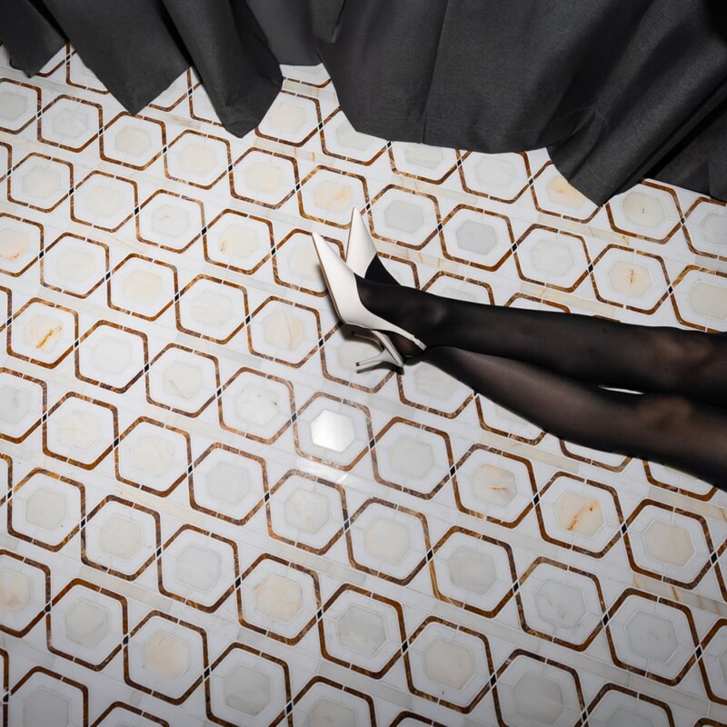Afyon Gold, Golden Onyx, Snow White Multi Finish Glenn Marble Mosaics 11 13/16×11 13/16 (YNR10184)