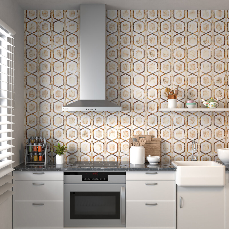 Snow White, Afyon Gold, Golden Onyx Multi Finish Glenn Marble Mosaic 12×12 (YNR10184)