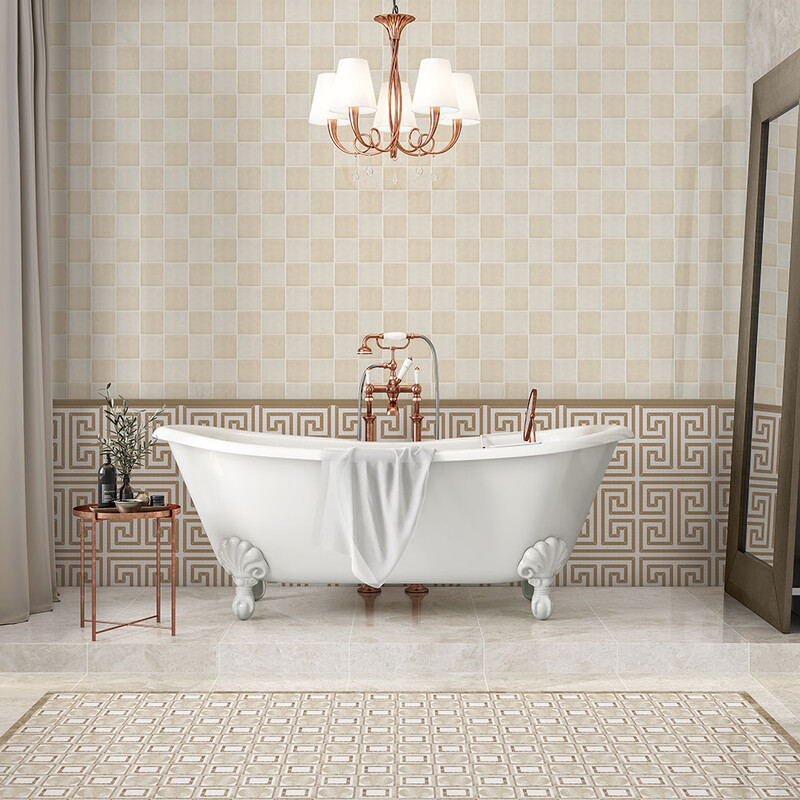 Cicero Diana Royal, Aspen White, Paradise Multi Finish Marble Waterjet Decos 12×12 (YNR90215) Justinian Dolomite, Sable Multi Finish Marble Waterjet Decos 16×16 (YNR10030) Butter Glossy Ceramic Tile 4×4 (TL80550) Sand Glossy Ceramic Tile 4×4 (TL80551) Diana Royal Polished Marble Tile 18×18 (TL13738)