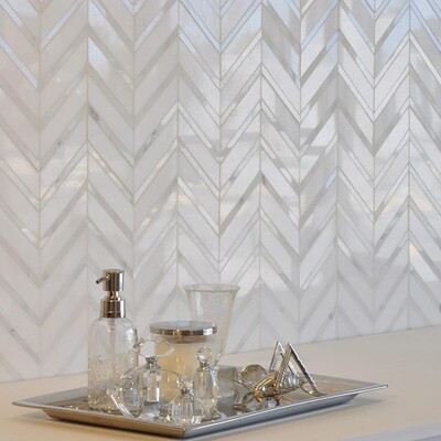 Calacatta Tia, Thassos Multi Finish Raj Marble Mosaic 11 1/16×13 3/8 (YNR90342)