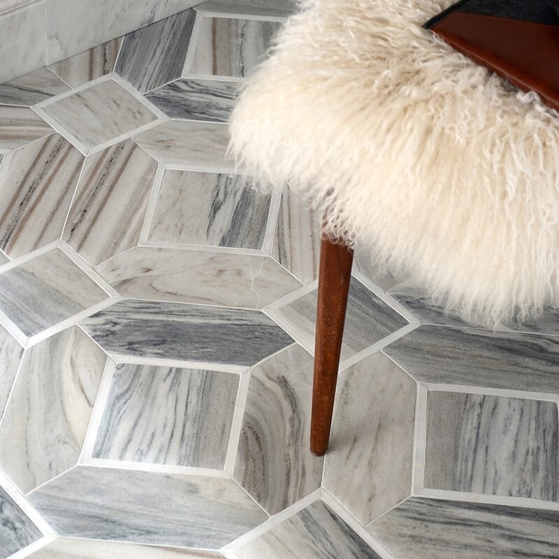 Horizon Dark, Venetian, Afyon White Multi Finish Almeria Marble Mosaic 14 1/4×14 1/4 (YNR90349)