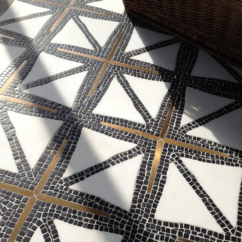 Nero Marquina, Thassos, Bronze Multi Finish Indus Marble Mosaic 16 9/16×15 (YNR90350)