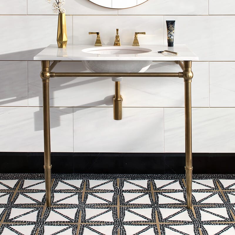 Nero Marquina, Thassos, Bronze Multi Finish Indus Marble Mosaic 16 9/16×15 (YNR90350)