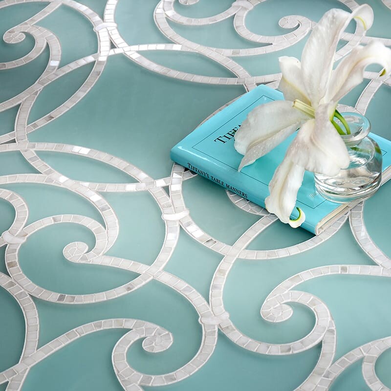 Aquaberyl, Calacatta Multi Finish Abigail Marble Mosaic 28 3/4×28 3/4 (YNR90358)