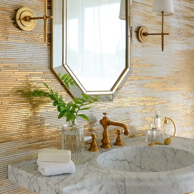 24k Gold, Agate Quartz, Jewel Glossy Reve Glass Mosaic Custom (YNR90362)
