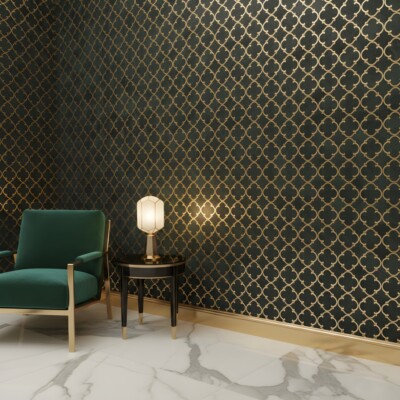 Brass, Verde Lucia Honed Casablanca Marble Mosaics 10 1/2×11 7/32 (YNR90487) Room Scene Image