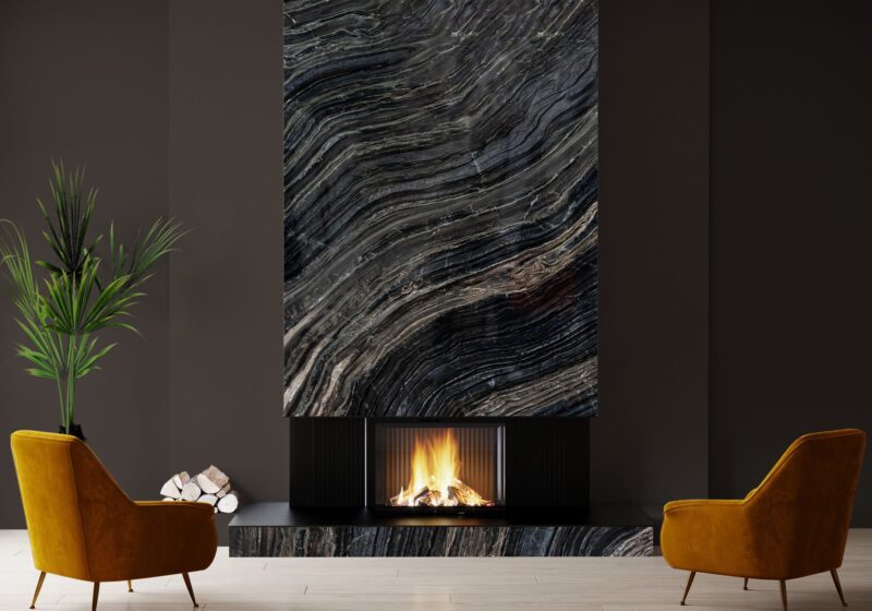 Silver Brown Wave Polished Marble Slab Random (SL91177)