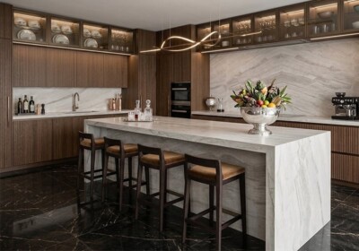 Изображение сцены из комнаты: Полированная кварцитовая плита Taj Mahal Supreme (SL91443)