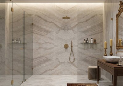 Плита из кварцита Taj Mahal Supreme Leather, случайный размер (SL91444), изображение сцены в комнате.