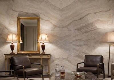 Плита из кварцита Taj Mahal Supreme Leather, случайный размер (SL91444), изображение сцены в комнате.