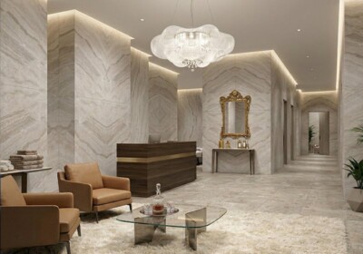 Плита из кварцита Taj Mahal Supreme Leather, случайный размер (SL91444), изображение сцены в комнате.