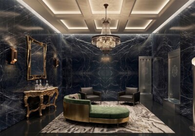 Изображение сцены из комнаты: шлифованная кварцитовая плита Venom (SL91452)