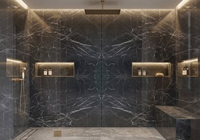 Изображение сцены из комнаты: шлифованная кварцитовая плита Venom (SL91452)