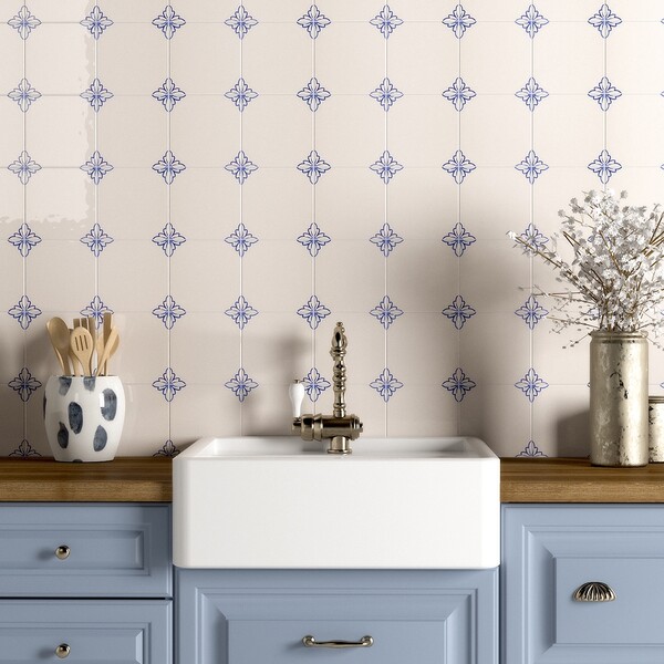 white and blue ceramic backsplash tile