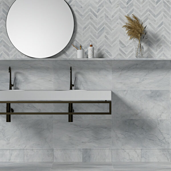 white marble waterjet design tile