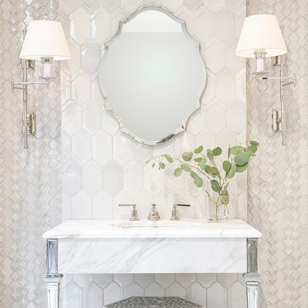 white glazed tile in bathroom