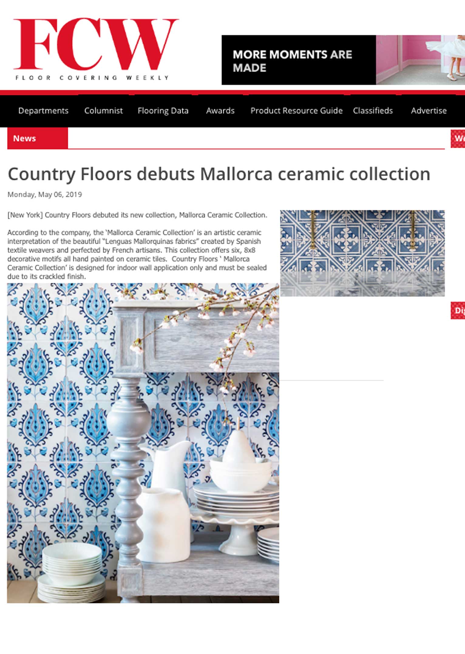Floor Covering Weekly Featuring Mallorca Ceramic Collection