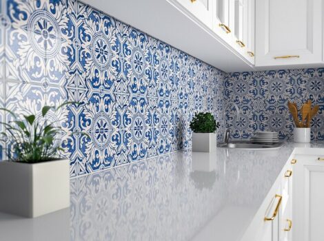 blue ceramic kitchen backsplash tile