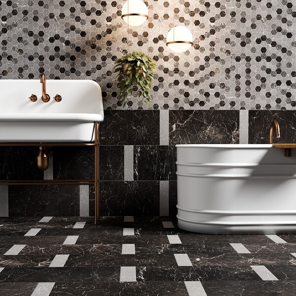 Black nonslip honed marble bathroom flooring