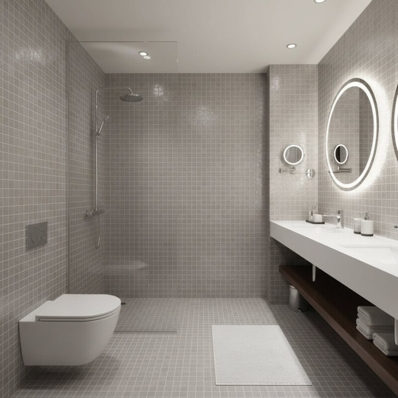 gray shower floor tile