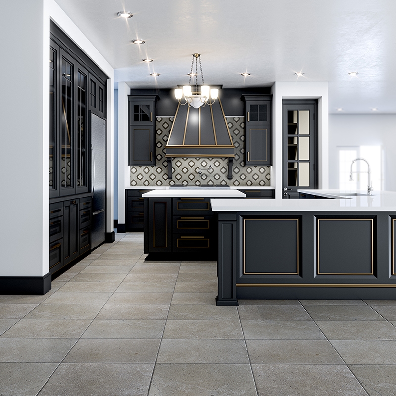 Beige limestone kitchen floor
