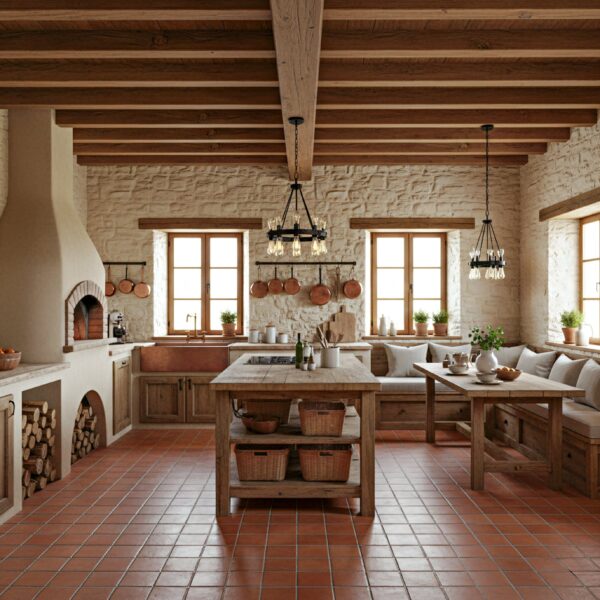 Rustic kitchen with terracotta floor tile
