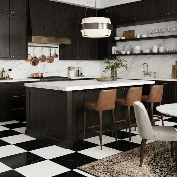 A kitchen blending traditional and contemporary house aesthetics