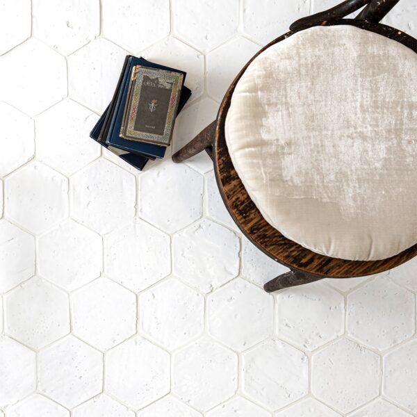 white glazed hexagon flooring tile