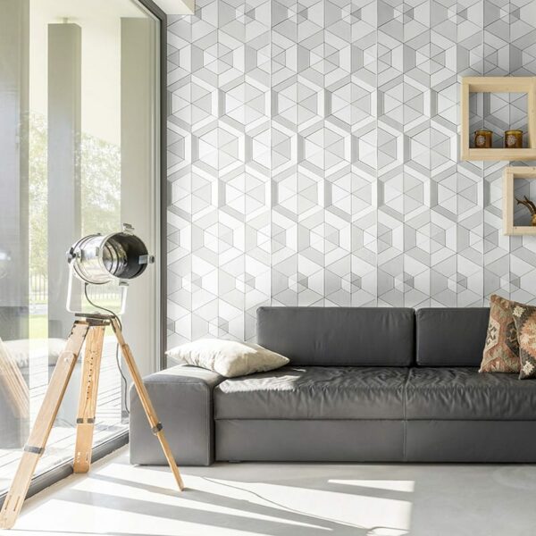 white hexagon living room tile