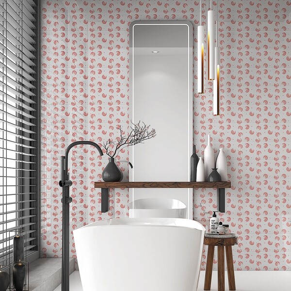 white and red ceramic bathroom tiles