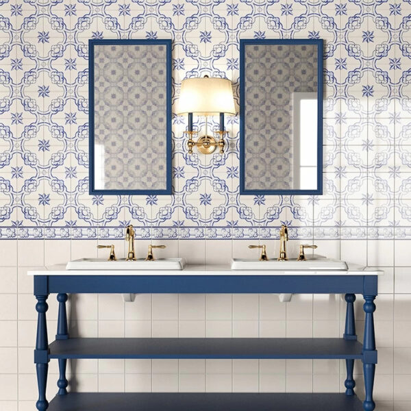 blue bahtroom ceramic tile