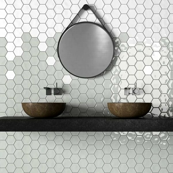 hexagon ceramic tile backsplash green