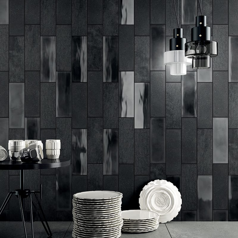 glossy black ceramic tile