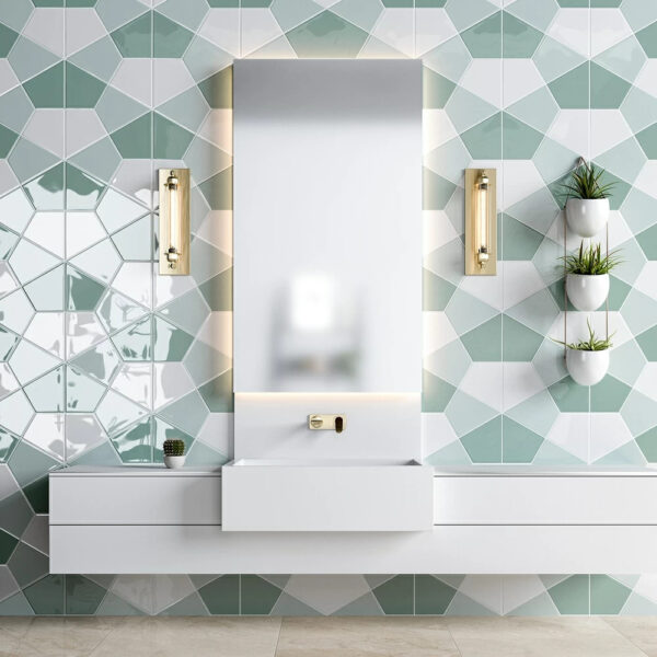 Witty Green Glossy Diamante Ceramic Tile for Bathroom by CountryFloors