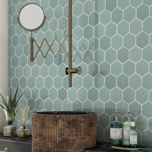 Witty Green Glossy Hexagon Ceramic Tile
