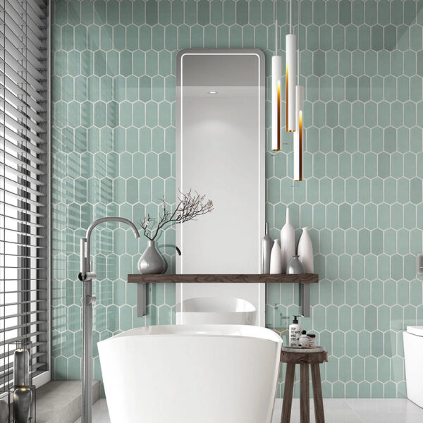 Witty Green Glossy Picket Ceramic Tile by CountryFloors