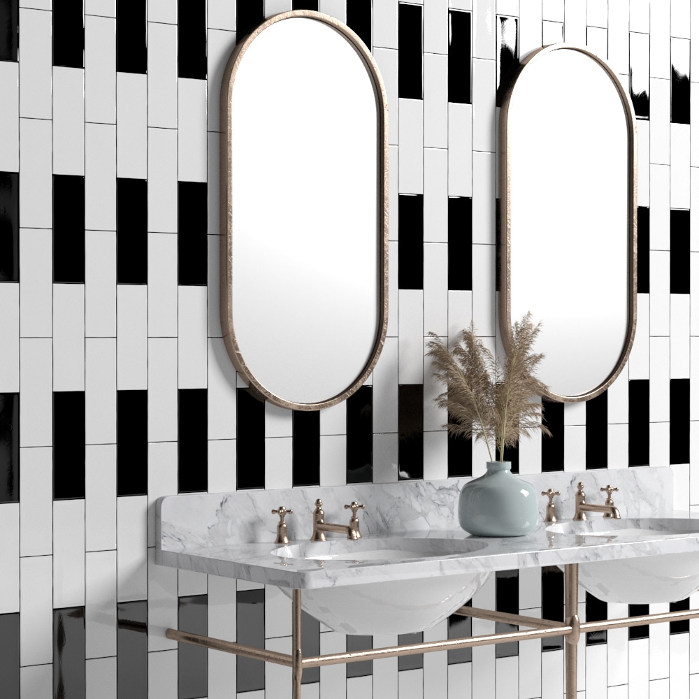 Black and white ceramic bathroom wall tile with vanity