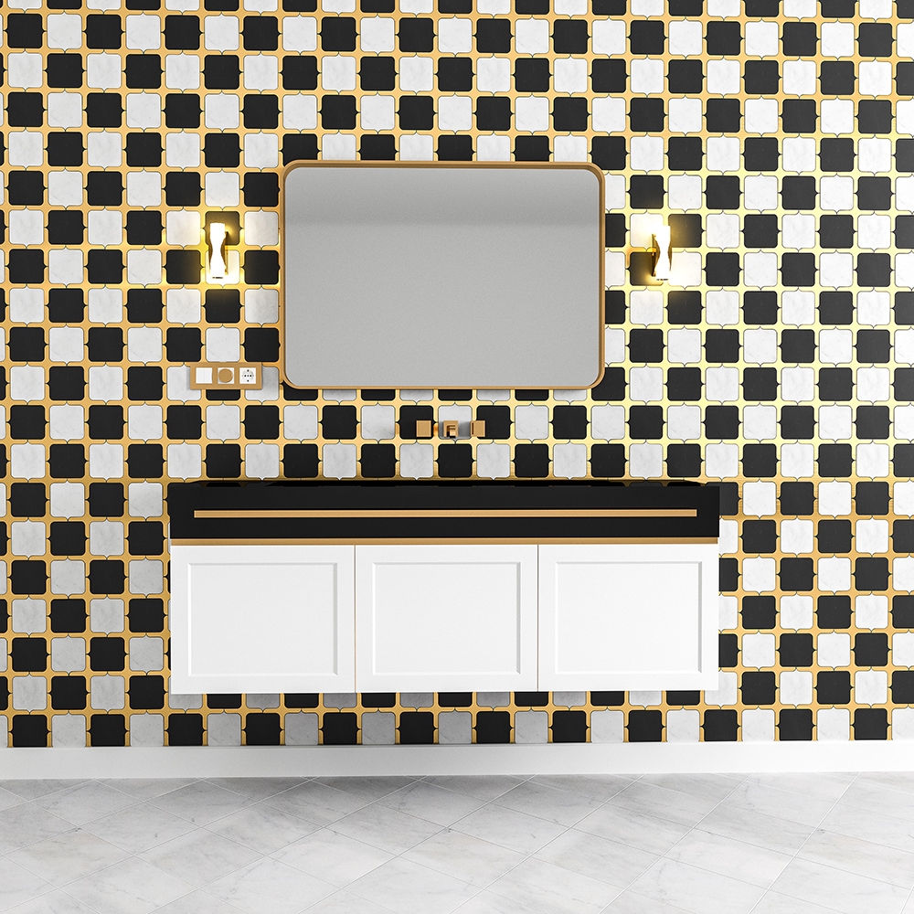 Yellow black and white marble waterjet decos and bathroom vanity