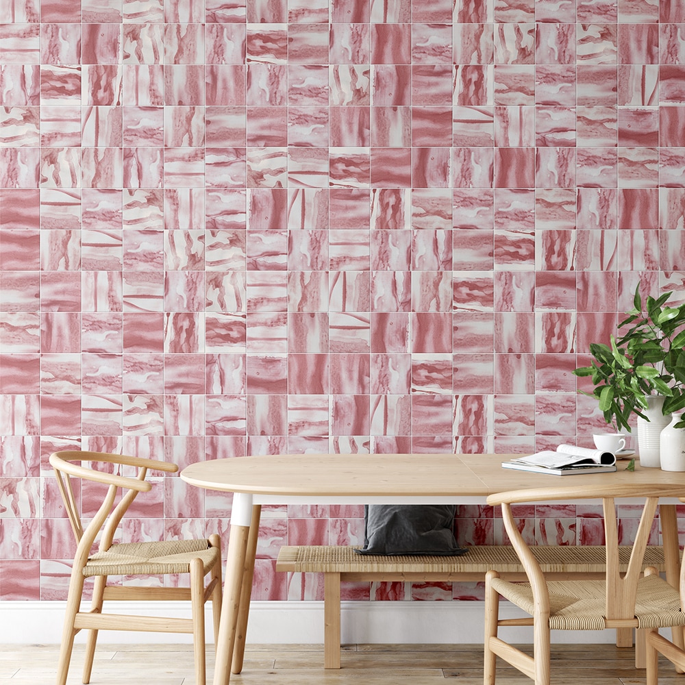 Red and white patterned ceramic wall tiles